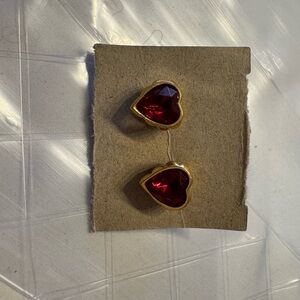 Gold and Red Heart Earrings